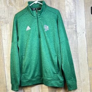 Adidas Large Green Pullover Long Sleeve Sweatshirt 1/3 Zip Pockets & SP decal
